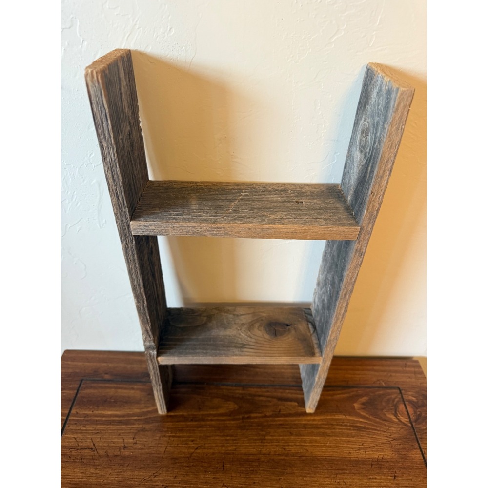 Rustic Primitive Wood Mini Ladder Shelf Farmhouse Style 18 Inch Gray